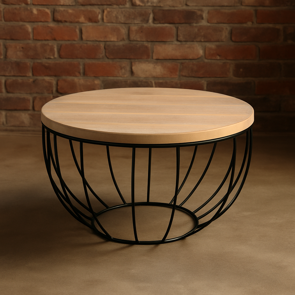 Closed Cup Design Wooden and Metal Coffee Table