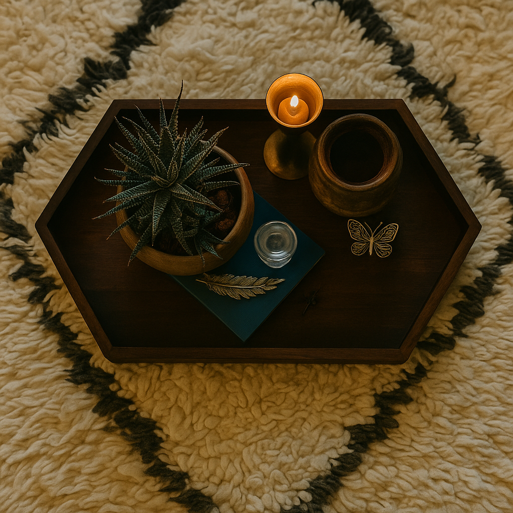 Hexagonal Walnut & Brown Mixed Shade Wooden Tray