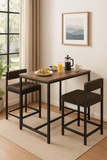 Wood and Metal 2 Seater Dining Table elegant design with two chairs and breakfast setup in a modern dining area.