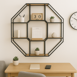 Octagonal Wooden & Metal Furnished Wall Shelf