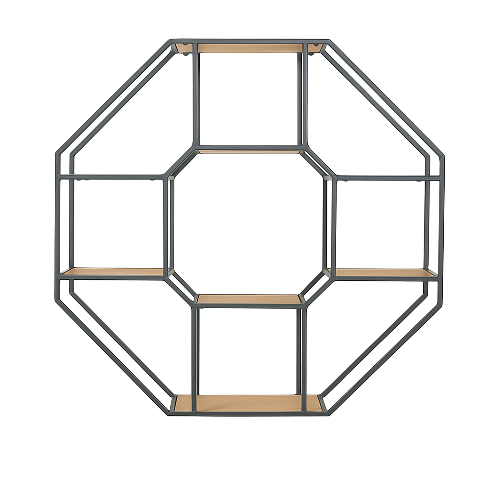 Octagonal Wooden & Metal Furnished Wall Shelf