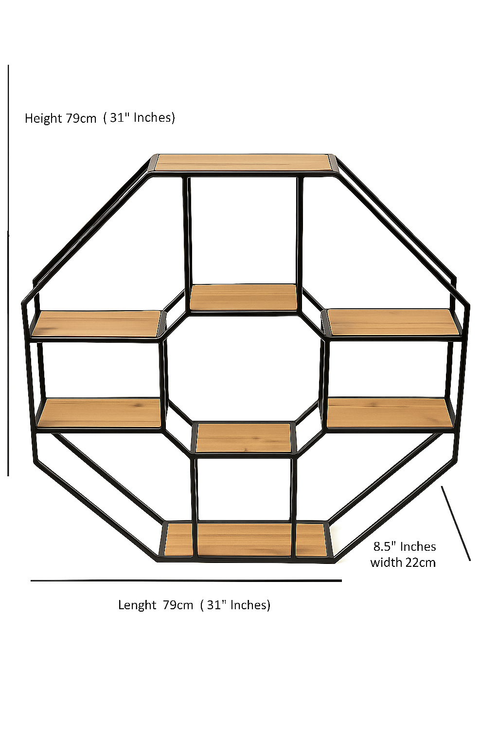 Octagonal Wooden & Metal Furnished Wall Shelf