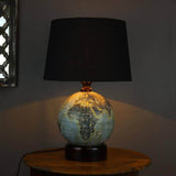 Antique Globe Base Table Lamp with Black Cotton Fabric shade