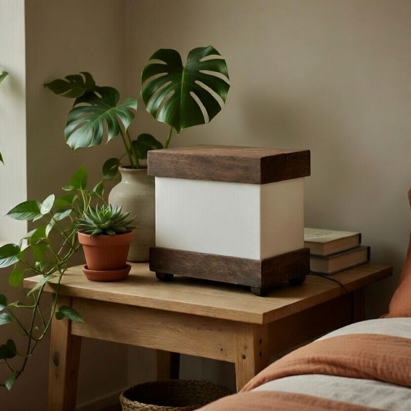 Rectangular Black Wooden Finish Table Lamp