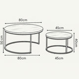 Round Dark Wood Nest of Coffee Tables with Black Metal Base Set (Set of 2)