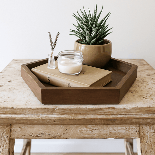 Hexagonal Wooden Serving Tray/Walnut Shade Wooden Tray (Set of 3)