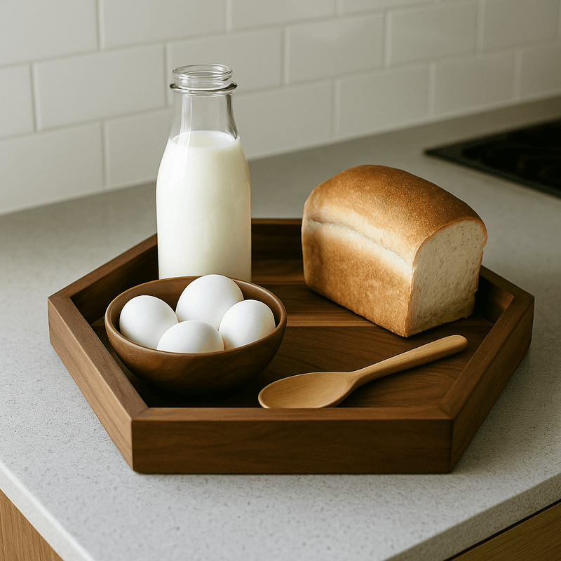Hexagonal Wooden Serving Tray/Walnut Shade Wooden Tray (Set of 3)