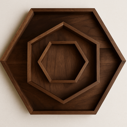 Hexagonal Wooden Serving Tray/Walnut Shade Wooden Tray (Set of 3)