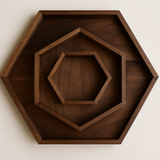 Hexagonal Wooden Serving Tray/Walnut Shade Wooden Tray (Set of 3)