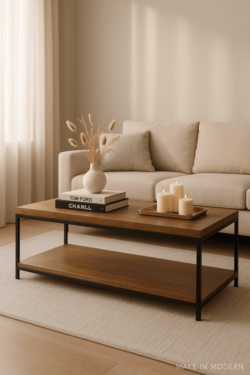 Semi-closed Rectangular Wooden & Metal Center Table