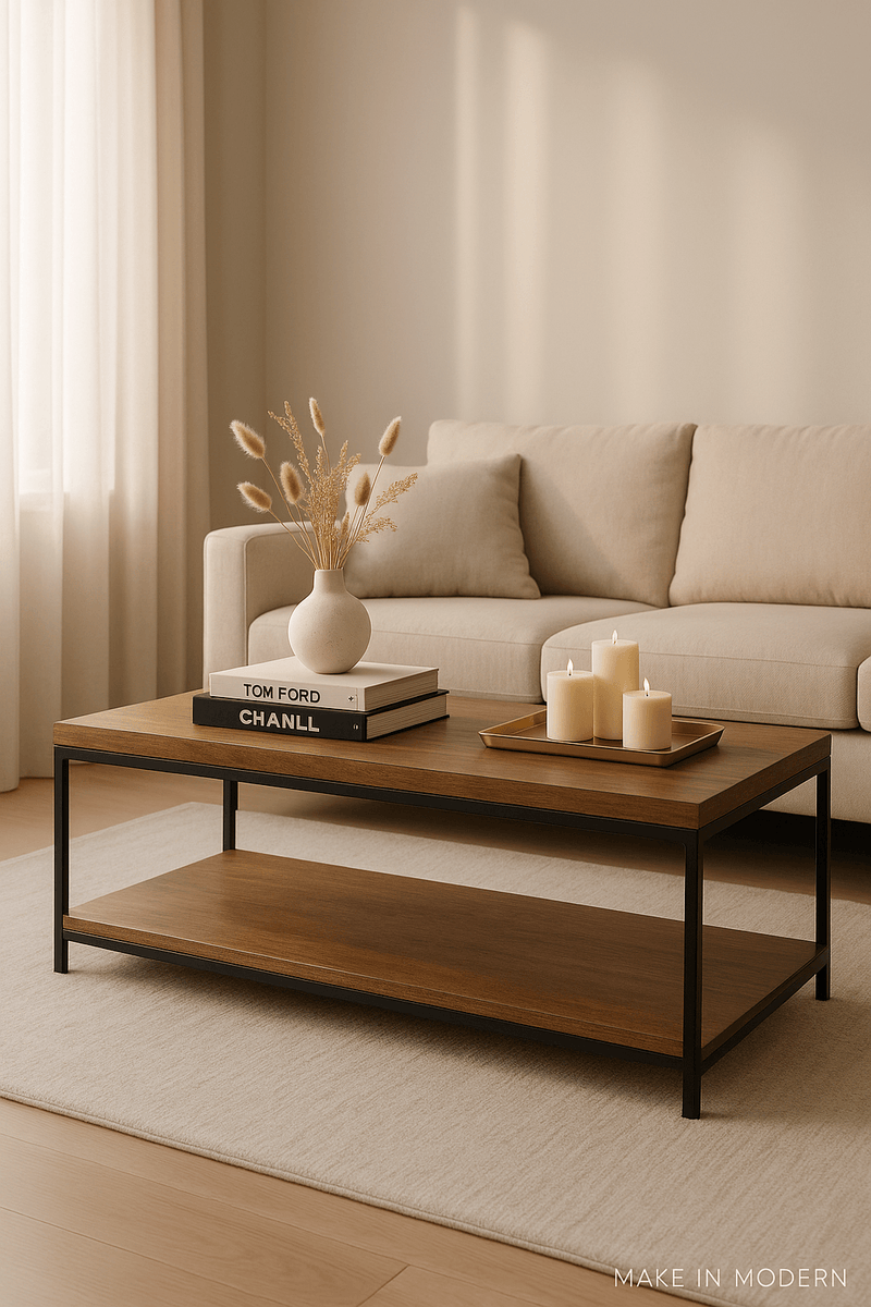 Semi-closed Rectangular Wooden & Metal Center Table