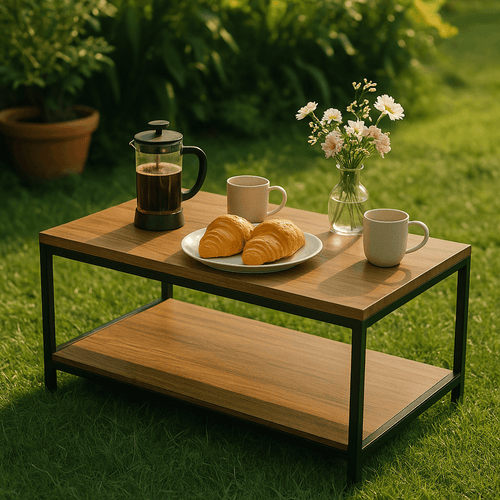 Semi-closed Rectangular Wooden & Metal Center Table