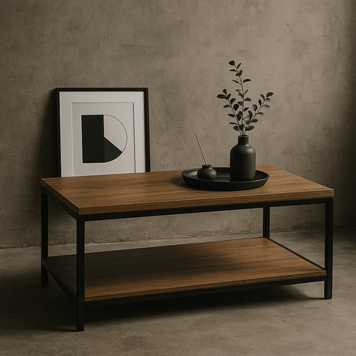 Semi-closed Rectangular Wooden & Metal Center Table