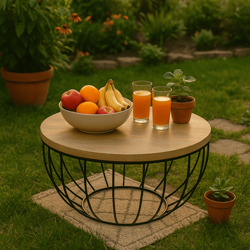 Closed Cup Design Wooden and Metal Coffee Table