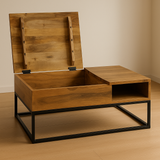 Wood and Metal Coffee Table with Storage – Handmade Modern Furniture