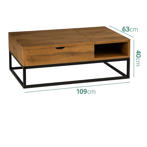 Wood and Metal Coffee Table with Storage – Handmade Modern Furniture, 109cm x 63cm x 40cm, Mango Wood and Metal.