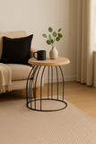 wood and metal half round bedside table