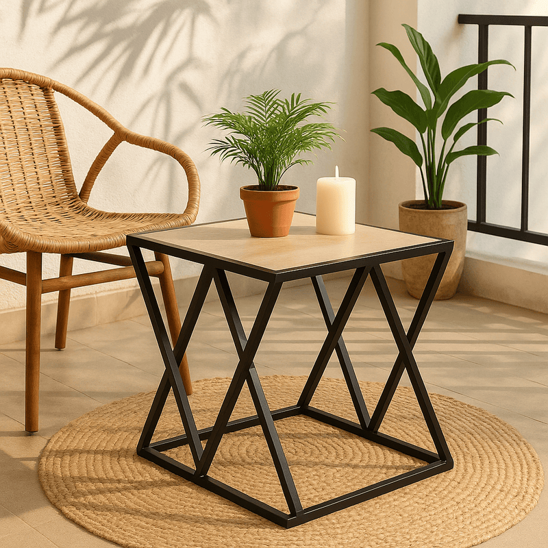 wood and metal square center table
