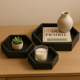 Hexagon wooden tray black set of 3