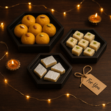 Hexagon wooden tray black set of 3