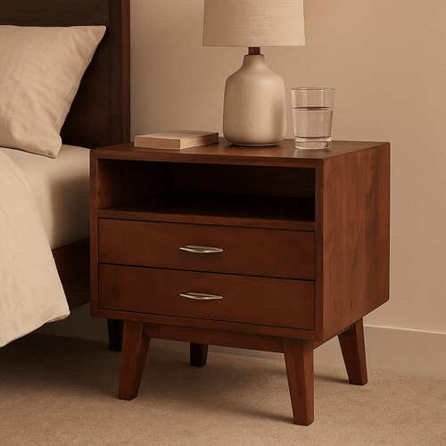 wooden bedside table