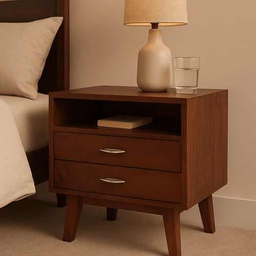 wooden bedside table