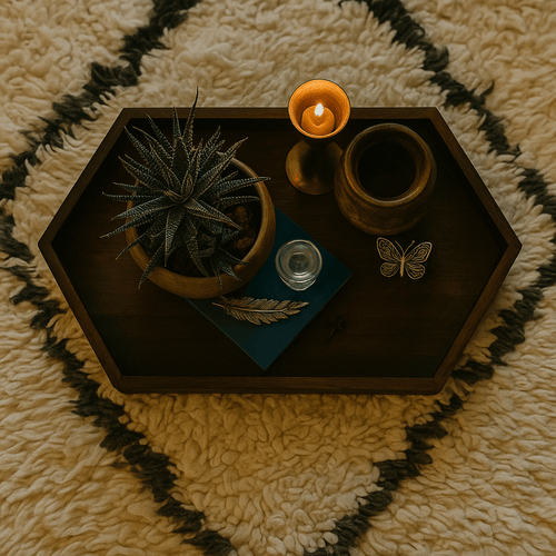 Hexagonal Walnut & Brown Mixed Shade Wooden Tray