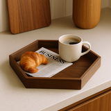 Hexagonal Wooden Serving Tray/Walnut Shade Wooden Tray (Set of 3)