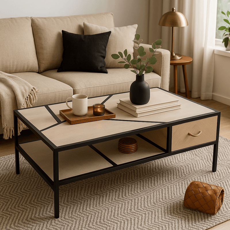 Rectangle Vintage Metal and Wooden Center Table