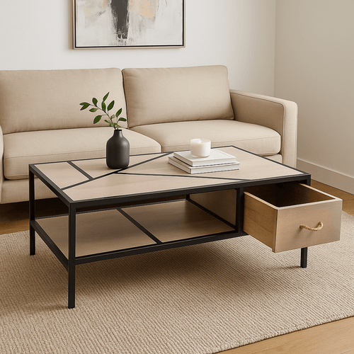Rectangle Vintage Metal and Wooden Center Table