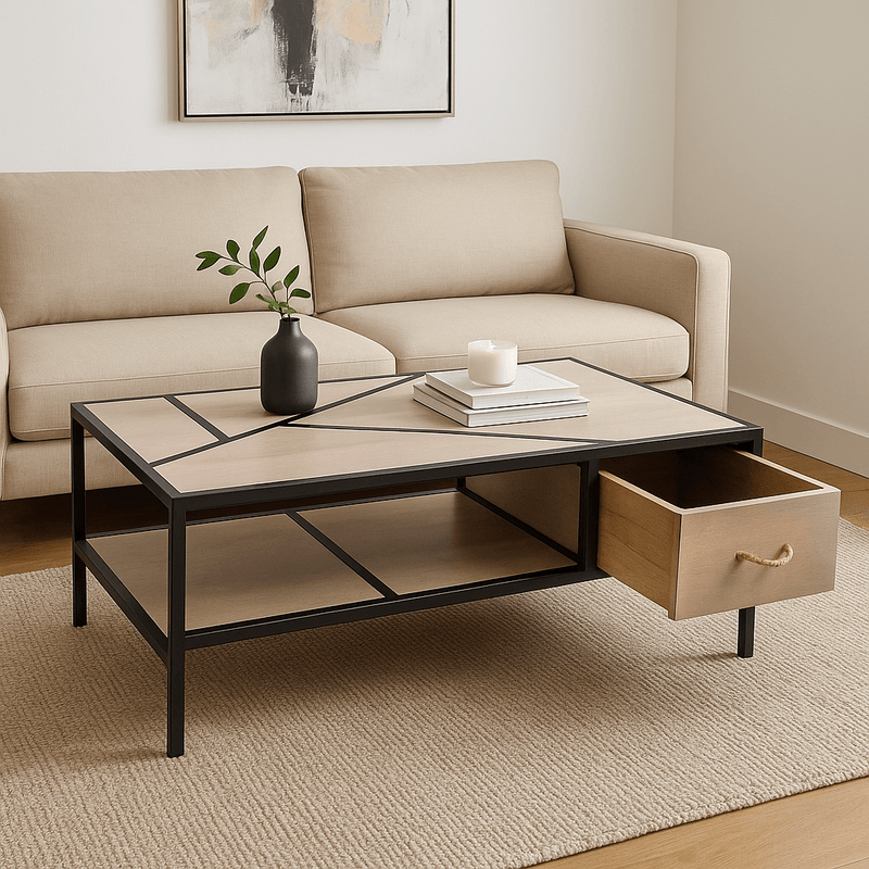 Rectangle Vintage Metal and Wooden Center Table