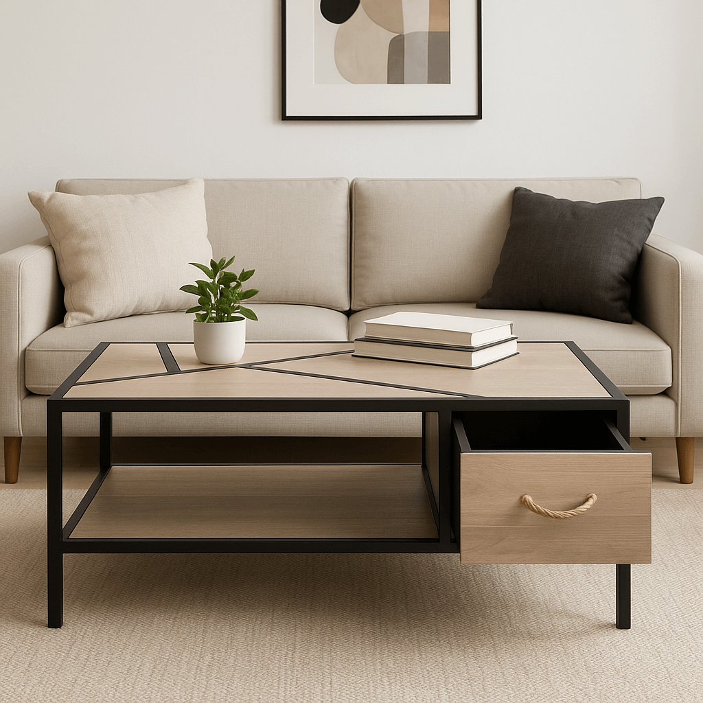 Rectangle Vintage Metal and Wooden Center Table