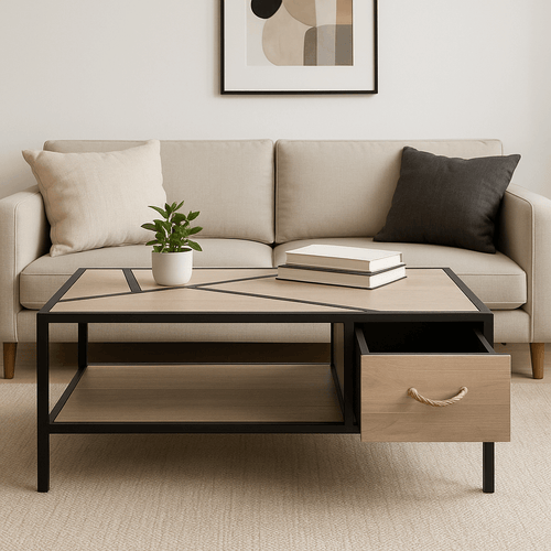Rectangle Vintage Metal and Wooden Center Table