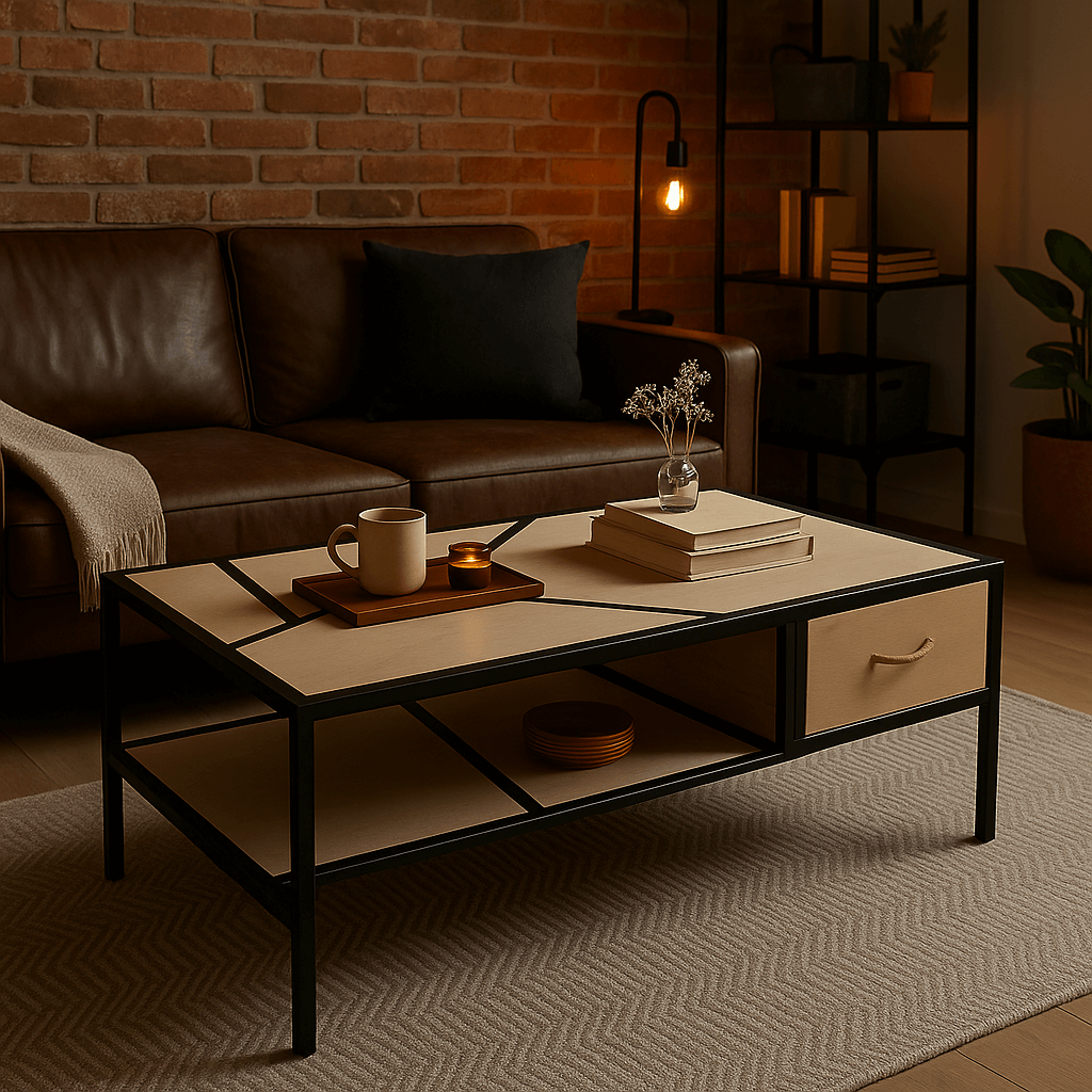 Rectangle Vintage Metal and Wooden Center Table