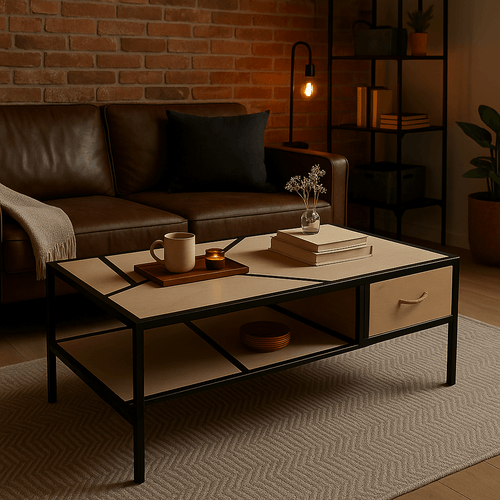 Rectangle Vintage Metal and Wooden Center Table