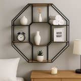 Octagonal Wooden & Metal Furnished Wall Shelf