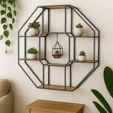 Octagonal Wooden & Metal Furnished Wall Shelf