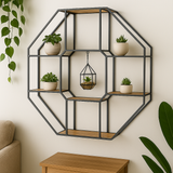 Octagonal Wooden & Metal Furnished Wall Shelf