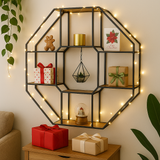 Octagonal Wooden & Metal Furnished Wall Shelf