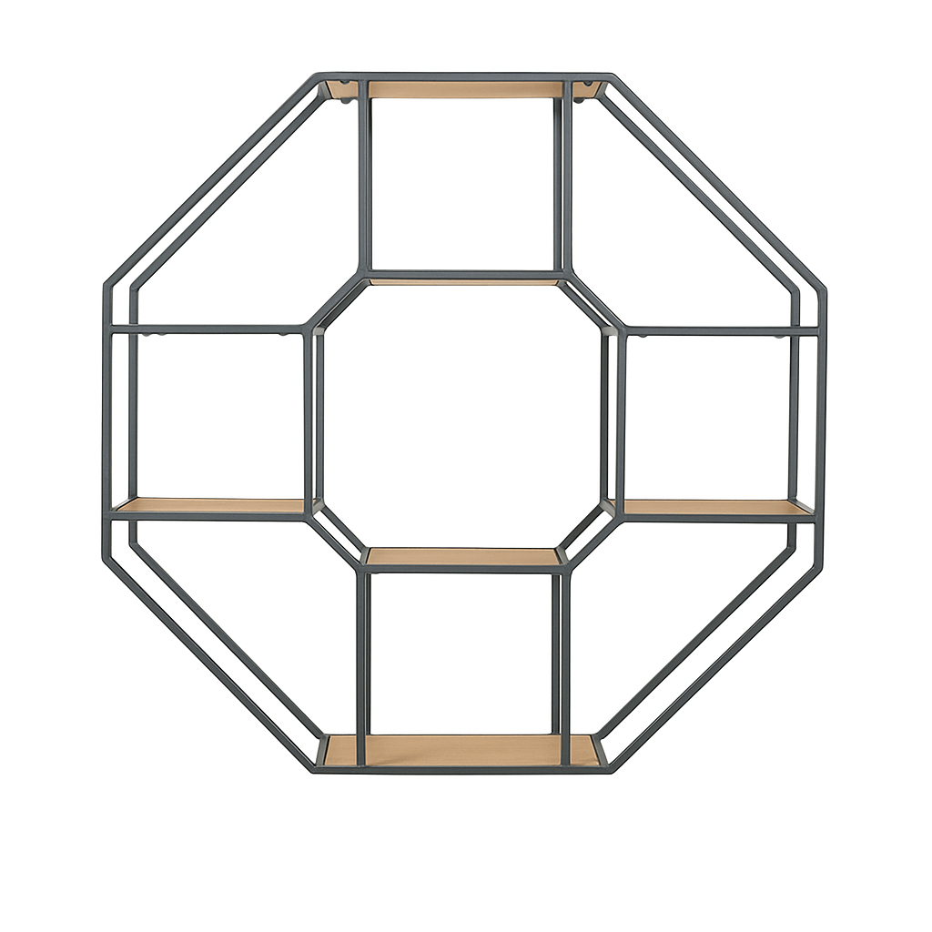 Octagonal Wooden & Metal Furnished Wall Shelf