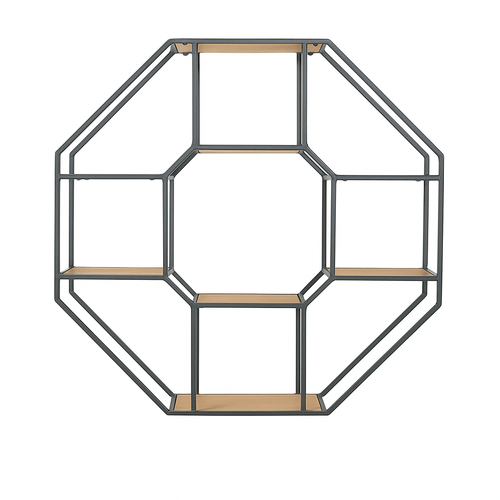 Octagonal Wooden & Metal Furnished Wall Shelf