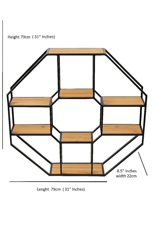 Octagonal Wooden & Metal Furnished Wall Shelf