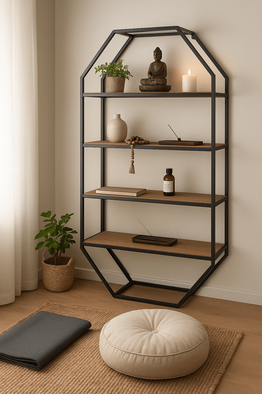 Hexagonal Multi-Sectional Black Finished Metal floor and wall Shelf