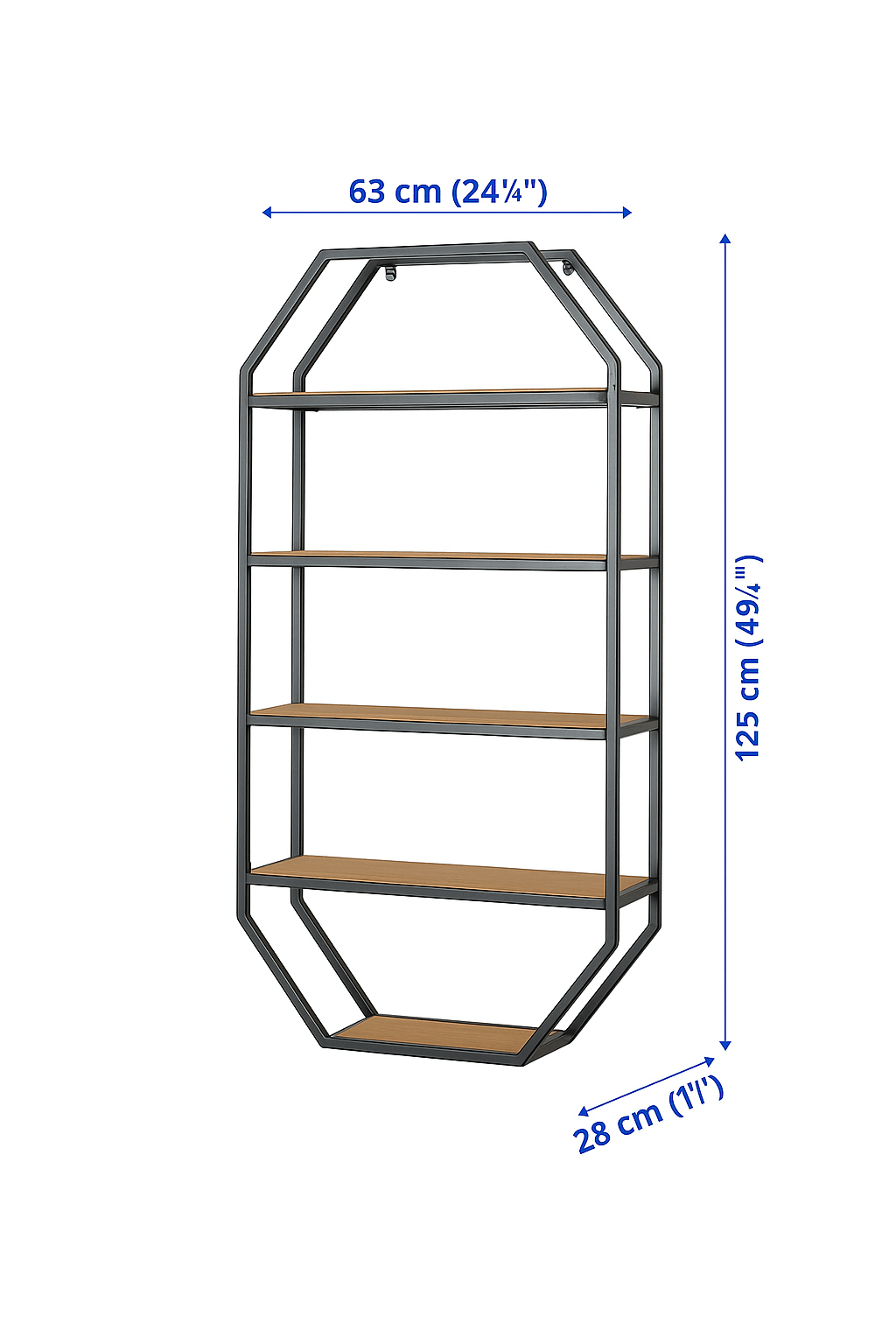 Hexagonal Multi-Sectional Black Finished Metal floor and wall Shelf