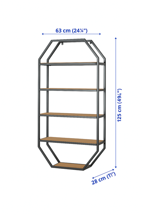 Hexagonal Multi-Sectional Black Finished Metal floor and wall Shelf