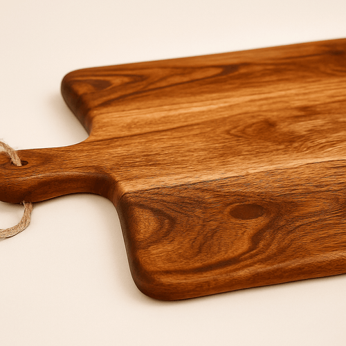 Multi-Purpose Wooden Serving Board & Cutting Board With Handle made of Acacia wood, showcasing its elegant design.