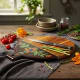 Hand Painted Acacia Wood Cutting/Serving Board with Handle