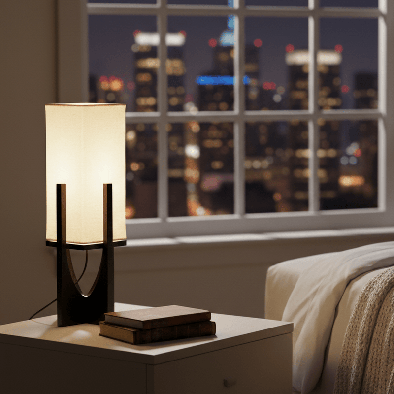 Square Table Lamp with Black Glossy Finish Base