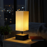 Wooden Base Square Table Lamp with off White Shade