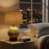 Flower Design Globe Base Table Lamp with Natural Jute Shade